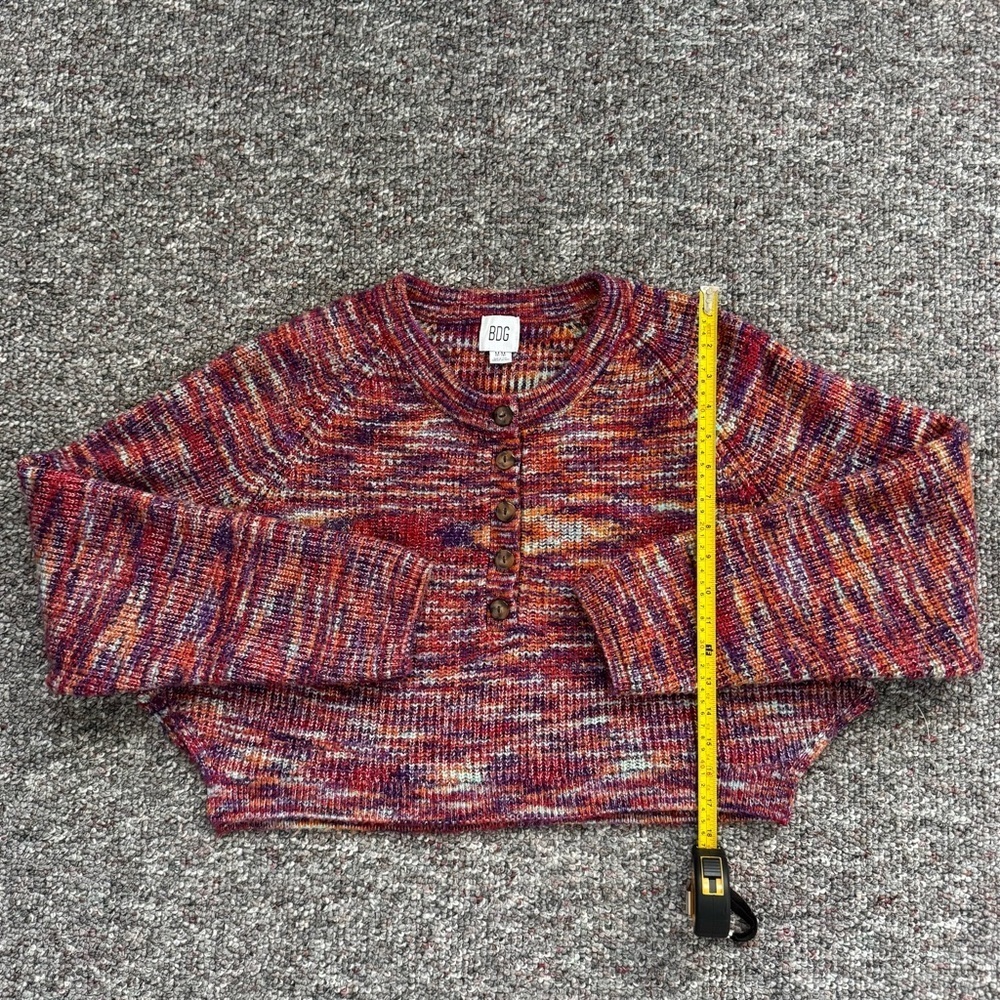 BDG Urban Outfitters Harlow Henley Striped Colorful Knit Crop Cardigan Sweater